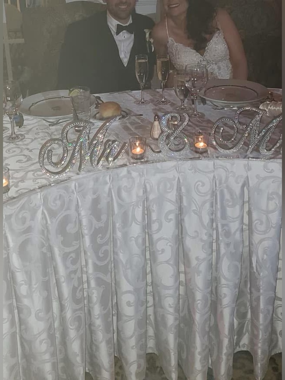Mr & Mrs Rhinestone Script Wedding Sign - Silver